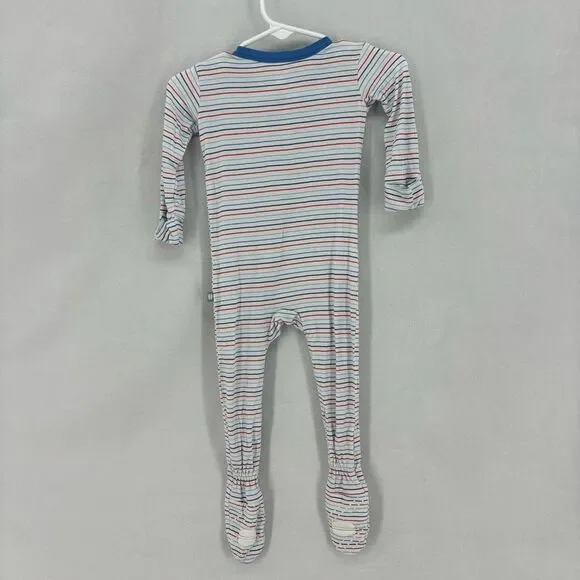 Macaron + Me Footsie Stripes baby boy girl 9-12 months blue red white pajama - Picture 4 of 7